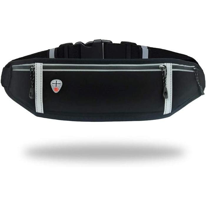 Пояс для бігу з водонепроникним регульованим гумовим ремінцем, піткостійкі кишені на стегнах великої місткості, ідеально підходить для бігу та активного відпочинку (New Schwarz)