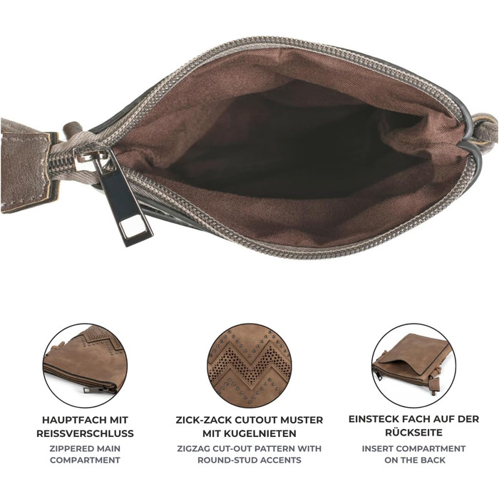 Сумка жіноча styleBREAKER міні через плече з вирізами зигзаг та заклепками, оливкова 02012211