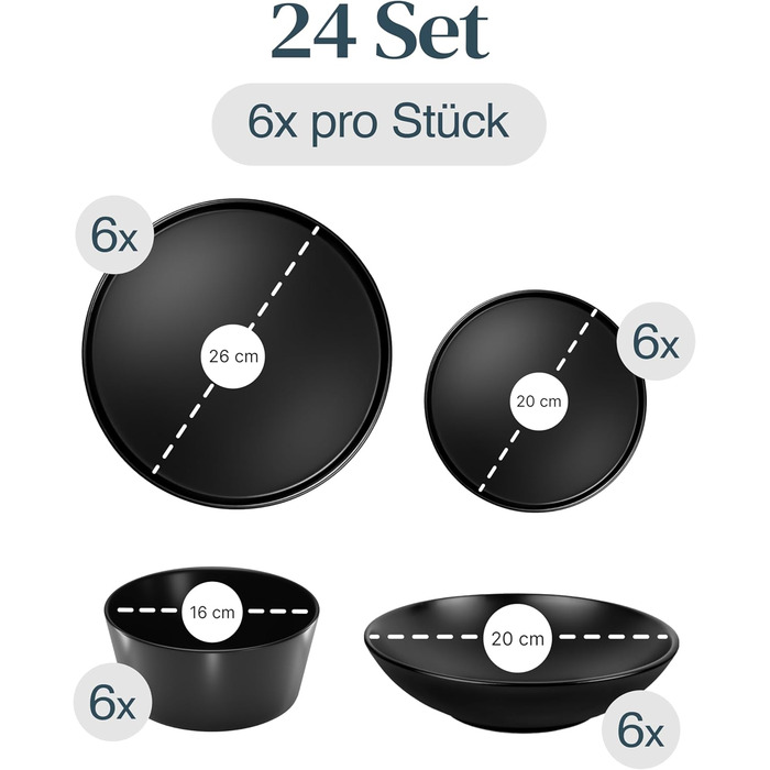 Matte Black Stoneware Dinnerware Set for 6 - 24 Piece Set | Pure Living | Urban Style Dinner Set