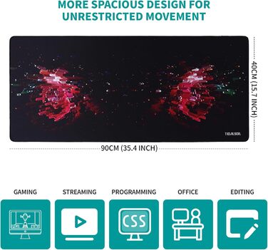 Килимок для миші ігровий XXL 900x400 мм - антиковзаюча підкладка для столу з гумовою основою, для геймерів та офісу, з міцним краєм (Rotes Pixel)