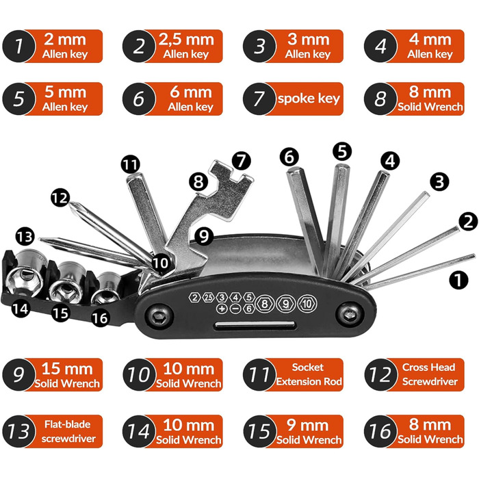 Набір інструментів ROCKBROS для ремонту велосипеда 16 в 1, складаний, чорний
