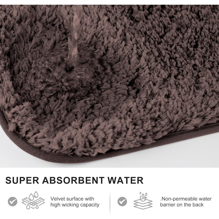 Килимок для ванної кімнати 40x60 см, антиковзаючий, м'який, швидковисихаючий, з високим ворсом, з мікрофібри для ванни, душу та ванної кімнати (прямокутний, колір: кава)