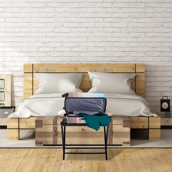 Relaxdays Luggage Rack Wood, foldable, luggage rack, suitcase storage, for travel luggage, HxWxD: 52.5x66.5x48 cm, white (natural)