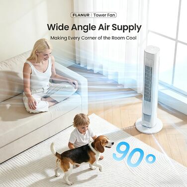 Вентилятор вежовий FLANUR WiFi Alexa, 108 см, 90° осциляція, 4 режими, таймер 12 год, білий