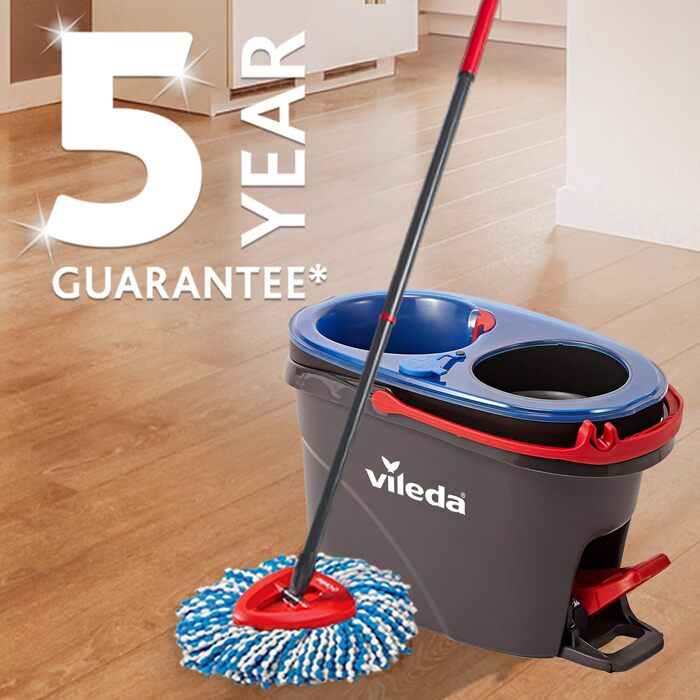 Vileda H2PrO Mop Set with Bucket | 100% separation of clean and dirty water | Innovative two-tank system with wringing function | Effortless wringing | Microfiber cleaning | Ergonomic design
