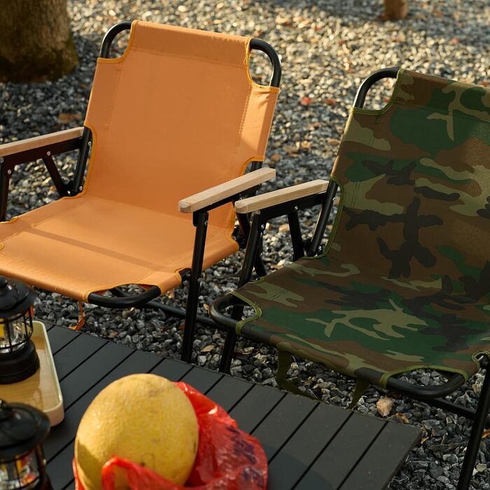 Кемпінговий стілець складний, камуфляжний, 225 кг, Oxford, для риболовлі, пікніка, подорожей - зелений/помаранчевий