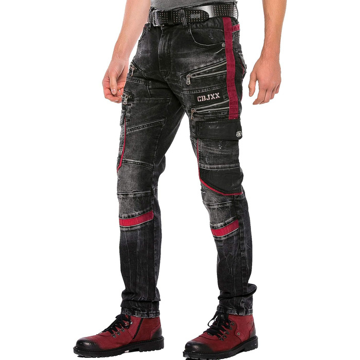 Чоловічі джинси Cipo & Baxx Cargo Regular Fit Straight Biker Used Look чорні W40 L32