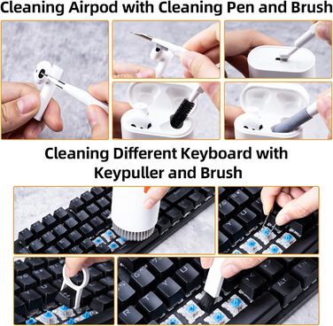 Набір для чищення клавіатури та телефону, багатофункціональний набір для ПК, ноутбука, AirPods, iPhone. Набір для чищення клавіатури з інструментом для виймання клавіш та очищувачем екрану (20 в 1)
