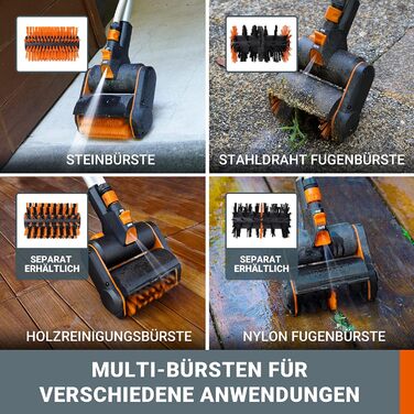 WORX WG441E.9 20V Cordless Multi-Brush - multifunctional surface brush for cleaning stone & wood surfaces & removing weeds - integrated water connection - PowerShare compatible - without battery & charger (includes 4Ah battery & charger)