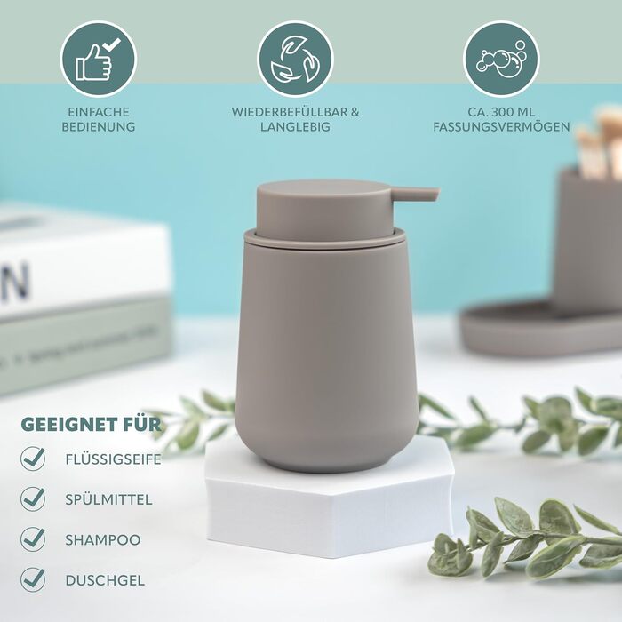 Набір аксесуарів для ванної кімнати Eluno Tesero, 3 шт. (дозатор мила, стакан, миска), тауп