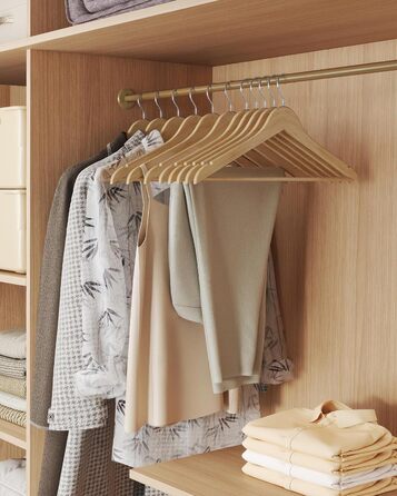 Плечики для одягу SONGMICS з дерева, набір 20 шт., дерев'яні тонкі плечики, для сорочок, жакеток та штанів, з вирізами для плечей, 360° обертовий гачок, береза, білий, CRW0W02