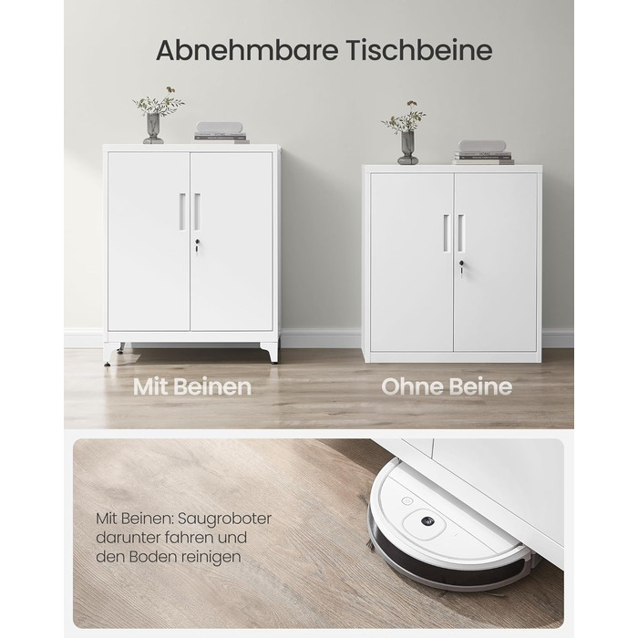 SONGMICS File Cabinet, Multi-Purpose Cabinet, Office Cabinet with 2 Doors, Lockable Cabinet, Steel Storage Cabinet, for Study Room, Living Room, Matte White OMC012W01 (80B cm, Matte White)