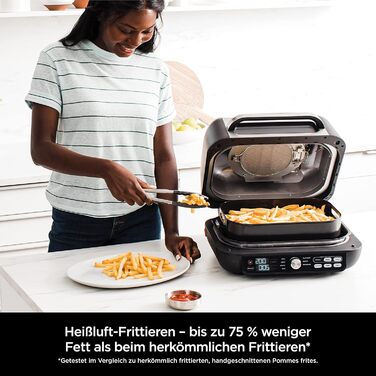 Ninja Foodi MAX PRO Grill, Flat Grill Plate & Air Fryer, 3.8L Air Fryer with Digital Temperature Probe, Dishwasher-Safe Parts, 7-in-1, Silver/Black AG651EU MAX PRO Grill & Air Fryer 3.8L Black/Silver