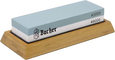 Преміум точильний камінь Bacher. Двосторонній, зернистість 400/1000. Точильний камінь для ножів з антиковзним бамбуковим блоком, для заточування ножів, з інструкцією. Зернистість 400/1000 (3000/8000)