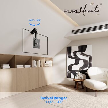 Кріплення для телевізора на стелю PureMounts, 13-27 дюймів, поворотне, нахильне, регульоване по висоті, VESA 100x100, чорне