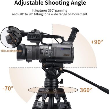 Штатив відео Cayer BF30L з пливним кріпленням, 73' (22м) – міцний штатив для DSLR, відеокамер, камер (13.2 кг)
