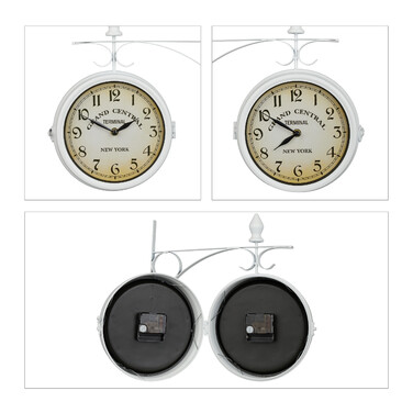 Relaxdays Double-Sided Train Station Clock in White