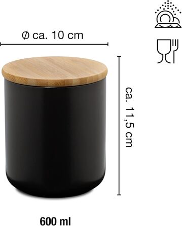 Керамічна банка Moritz & Moritz 600 мл з бамбуковою кришкою, чорна, для зберігання сипучих продуктів, кави, мюслі або ванних аксесуарів, з можливістю підпису