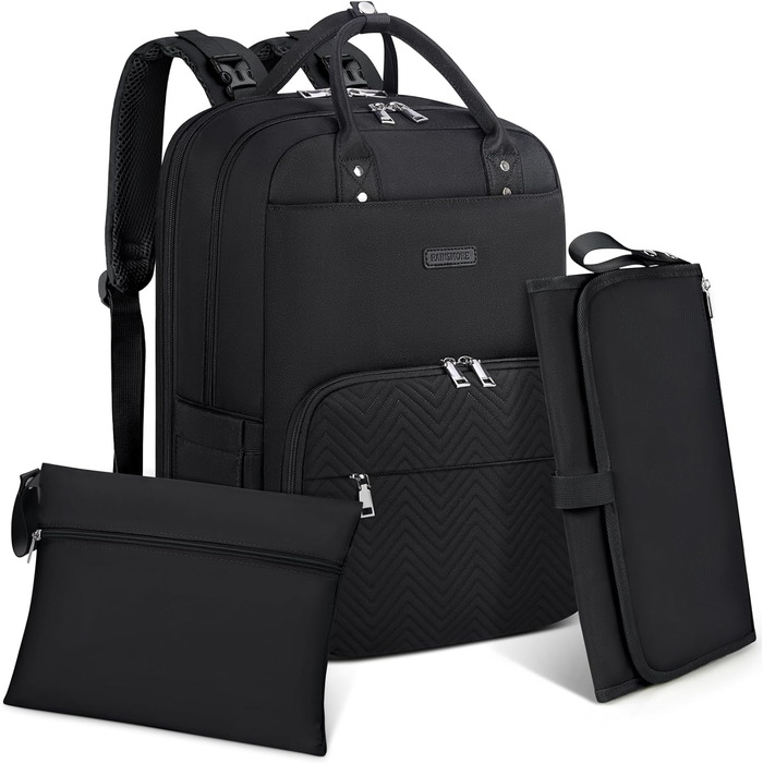 RAINSOMORE Backpack Diaper Bag - Backpack with Changing Pad - Large On-the-Go Diaper Bag - Multifunctional Baby Bag for Mom and Dad - Black