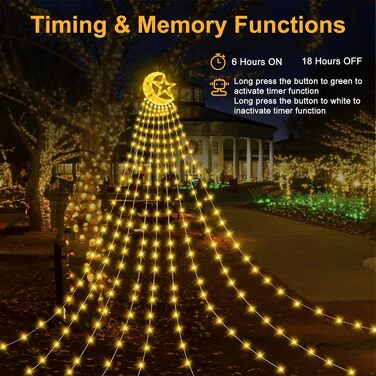 Гірлянда для ялинки 3,5м, 346 LED, 9 струмків, зірка-верхівка, 8 режимів, вологостійка, тепле біле світло