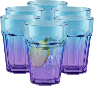 Set of 6 Colorful Glasses - Colorful Water Glasses 425 ml - Drinking Glasses Blue Purple - Long Drink Glasses - Cocktail Glasses - Juice Glasses - Large Colored Drinking Glasses - Caipirinha | Gigi Dreamy Sunset