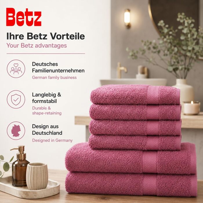 Набір рушників Betz Premium 6 предметів, 100% бавовна, колір Ягіда (4 рушники 50x100 см, 2 банні рушники 70x140 см) для ванної та гостей