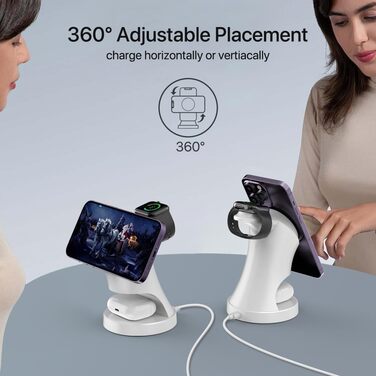 3-в-1 Зарядний пристрій MagSafe: Індукційна бездротова станція для iPhone та Apple Watch/AirPods Pro, білий