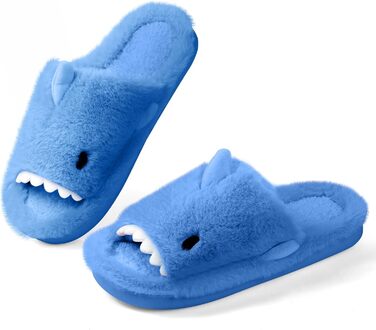 OFFCUP Жіночі домашні тапочки з м'якою підошвою, у вигляді акули, антиковзкі, зручні, з піною Memory, плюшеві, для дому та вулиці (42/43, блакитні)