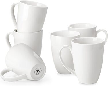 MALACASA Coffee Mugs Set of 6, Porcelain 560ML Mug Set, Large Modern Coffee Cups with Handle for Tea, Juice, Latte, Cappuccino, Hot Chocolate. Dishwasher and microwave safe, REG White Series