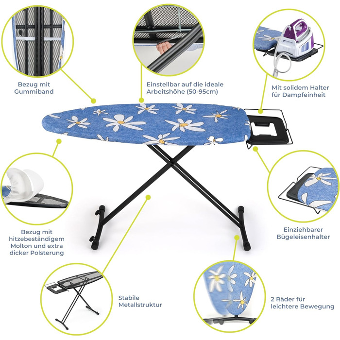 Ironing Board for Steam Ironing Station - Large XXL Black Ironing Table Ironing Boards - 130x47 cm - Made in E.U
