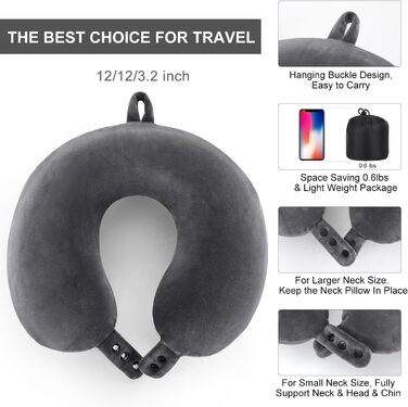 Подушка для шиї TALLGO з Memory Foam - для подорожей, автомобіля та дому (Сірий)