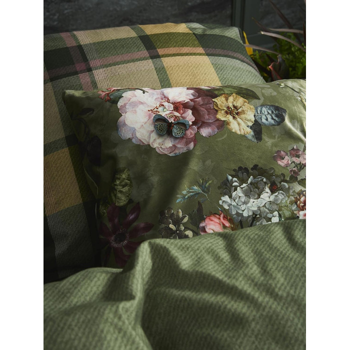 Декоративна подушка ESSENZA Fleur Moss 50x50 см, поліестер, оксамит, з квітковим принтом (піон, тюльпан)