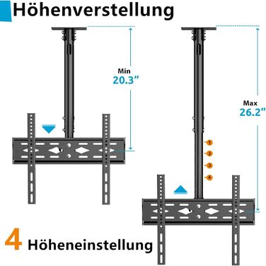 Кронштейн для телевізора на стелю 26-68 дюймів, поворотний, нахильний, до 45 кг, VESA 400x400, регульована висота