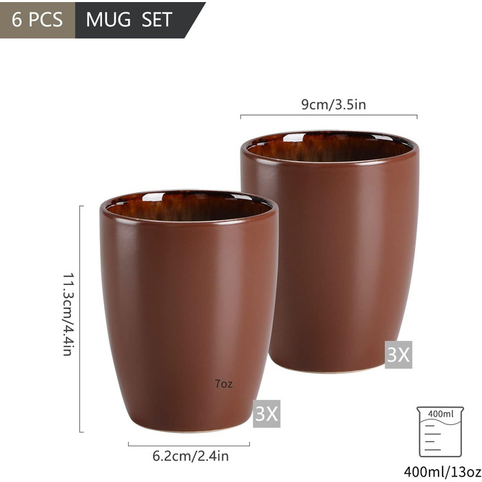 Handleless cups, vancasso BUBBLE 12-piece stoneware cup set, coffee cups 380ml