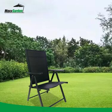 Складаний алюмінієвий садовий стілець MaxxGarden, 2 шт, чорний, з високою спинкою, регульований, для саду та балкона, 56x56x110 см