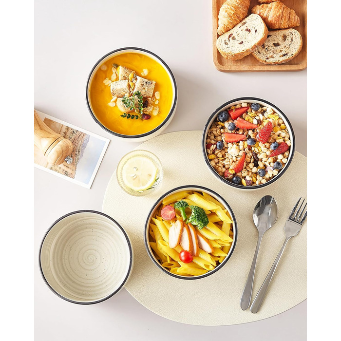 Набір керамічних супових та сервірувальних мисок Vancasso Bonbon з кришкою (4 шт.), бежевий