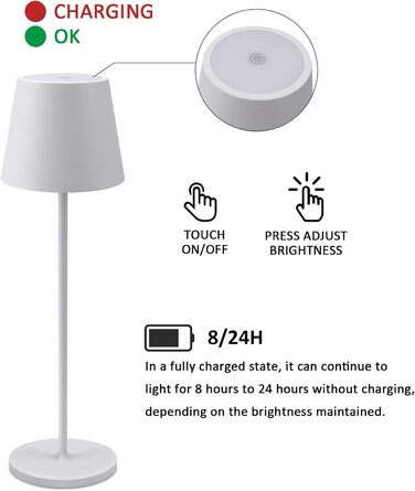 LED настільна лампа K-Bright з регулюванням яскравості | Акумуляторна, для дому та вулиці | Тепле світло | USB-зарядка | 1 шт.