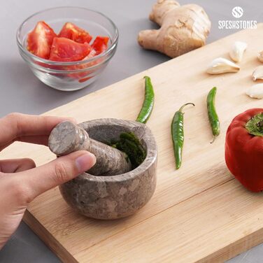 Набір ступка та товкачок з каменю, 7,6 см, ручної роботи, для кухні, спецій та декору