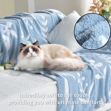 М'яка в'язана декоративна ковдра Jooja Bouclé, 127x152 см, блакитно-сірий (60x80, Leaf Dusty Blue)