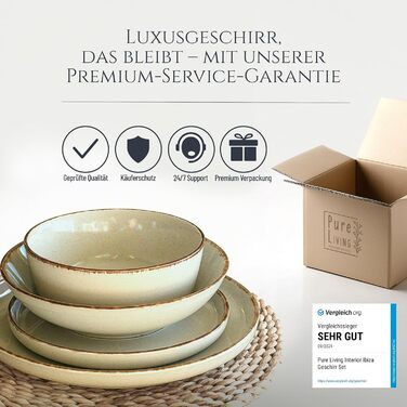 Набір посуду Steingut Rustic 24 шт. для 6 осіб: м'ятно-зелений сервіз Pure Living (м'ятний колір, сільський стиль)