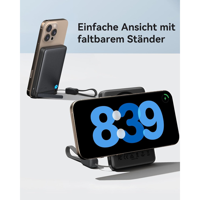 Power Bank Magsafe INIU, Qi2, 45W, 10000mAh, з кабелем USB-C та підставкою, для iPhone 17/16/15/14/13 (Blu)