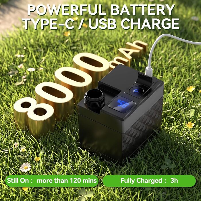 Портативний душ для кемпінгу Cadrim з насосом, 8000mAh, з цифровим дисплеєм - для саду, авто, подорожей