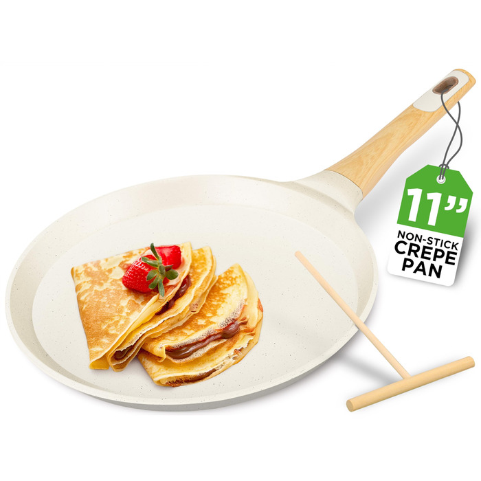 Сковорода для млинців Nutrichef з антипригарним мармуровим покриттям 28 см, індукція, алюмінієва, з дерев'яною лопаткою