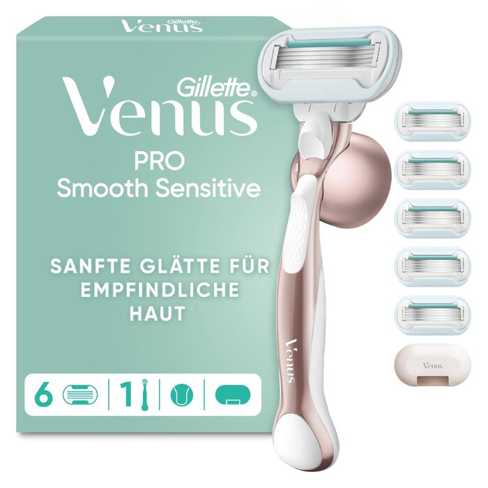 Жіноча бритва Gillette Venus Pro Smooth Sensitive для чутливої шкіри, металева, Rosegold (рожеве золото) + 6 змінних касет