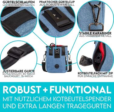 Преміум сумка для ласощів для собак HUND IST KÖNIG - універсальна, містка, з дозатором для відходів та E-book, блакитна (16 x 18 x 6 см)