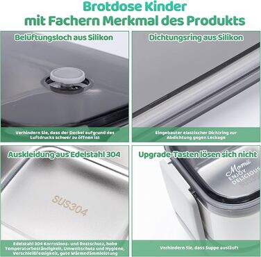 Преміум ланчбокс: сталевий контейнер для їжі дорослим та дітям з відділеннями. Ідеальний для школи, університету, офісу та подорожей.