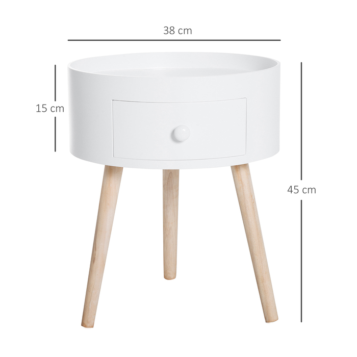 HOMCOM Coffee Table with Drawer, Round Side Table, Coffee Table with a Load Capacity of up to 50 kg, 38x38x45cm in White for Living Room & Bedroom