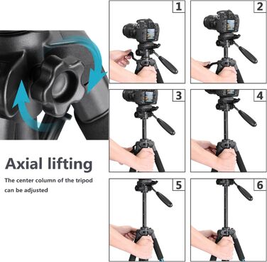 Штатив для камери Neewer 142 см з алюмінієвого сплаву з 3-стороннім поворотним кріпленням, сумка, підтримка до 4 кг, синій (SAB234)