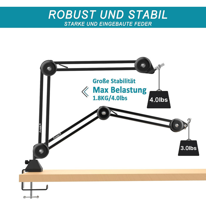 Кріплення для мікрофона на подовжувачі, регульоване, чорне. Сумісне з Blue Yeti, HyperX QuadCast. З адаптером 3/8' - 5/8'.