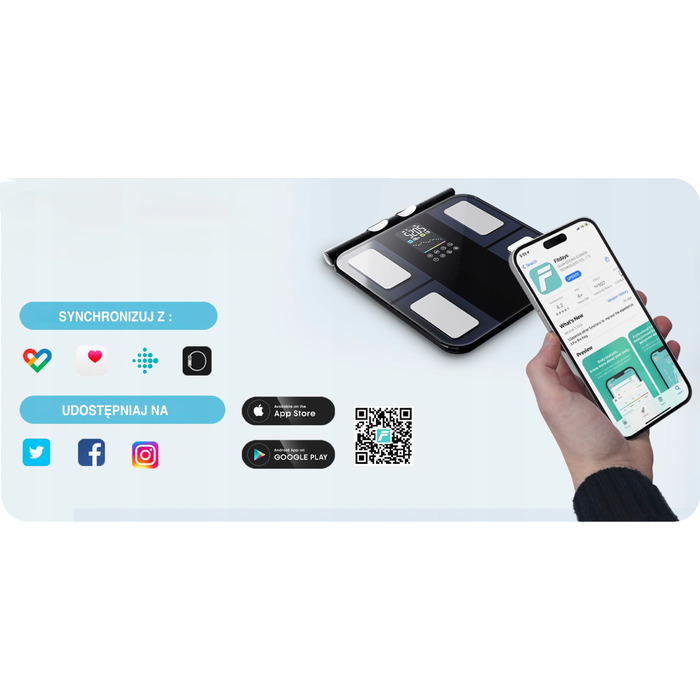 Аналітичні ваги для ванної кімнати, 8 електродів, білі — Визначення складу тіла, Bluetooth, Додаток, до 180 кг